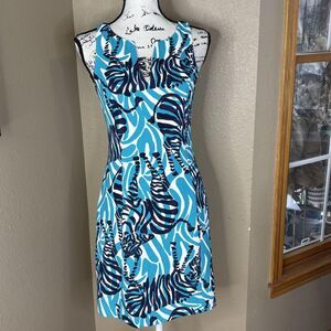 Lilly Pulitzer Dress Womens 4 Blue Zebra Print‎ Sleeveless Shift Lined Back Zip